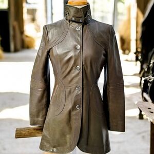 Soïa & Kyo Buttery Soft Leather Equestrian Style Mid Length Coat Biker Jacket